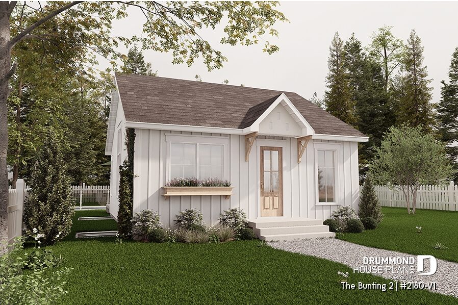 Small farmhouse house plan The Bunting 2 (#2180-V1) with charming front porch and compact footprint