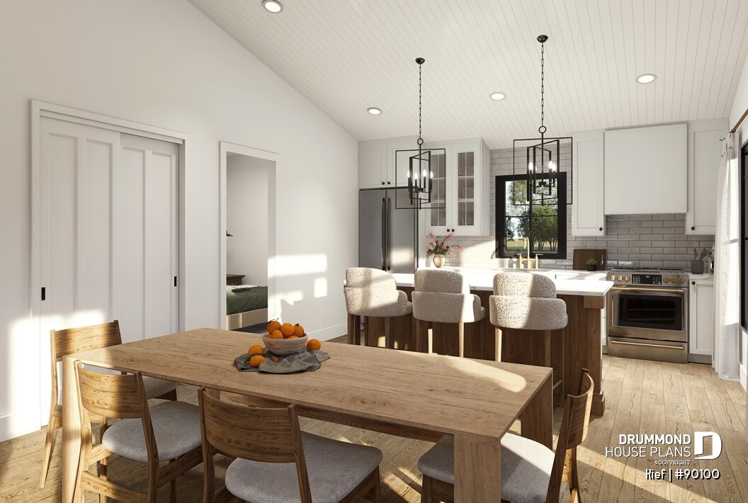 Gray subway tile kitchen backsplash in Kief house plan #90100