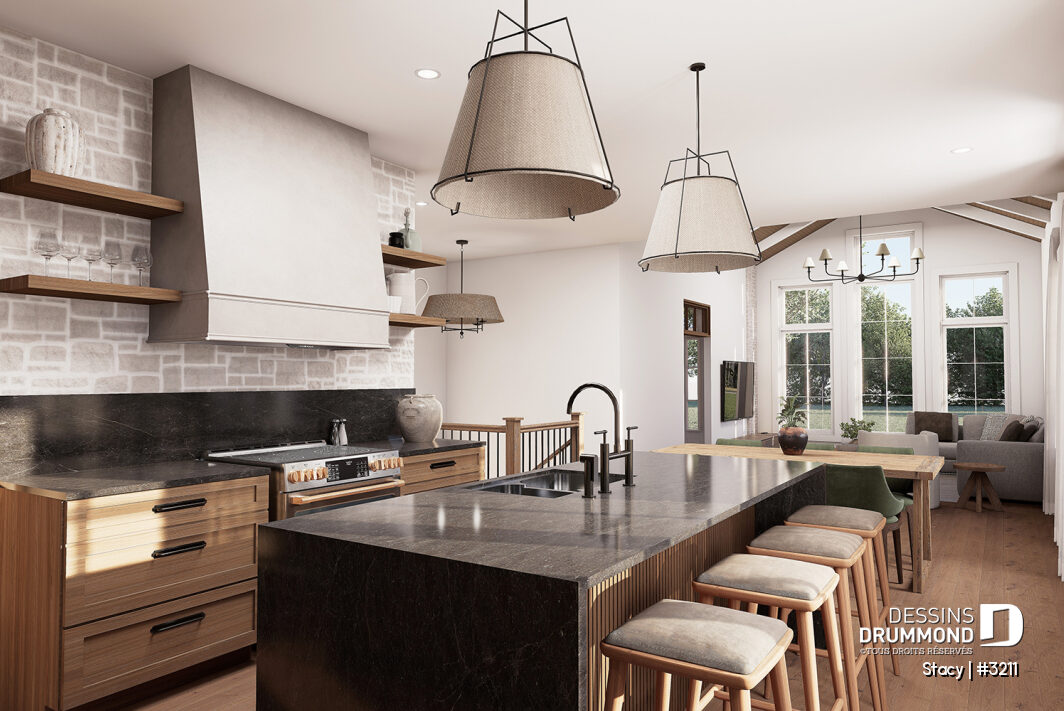 Natural stone kitchen backsplash in Stacy house plan #3211