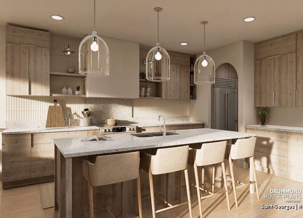 Vertical tile kitchen backsplash in Saint-Georges house plan #3061
