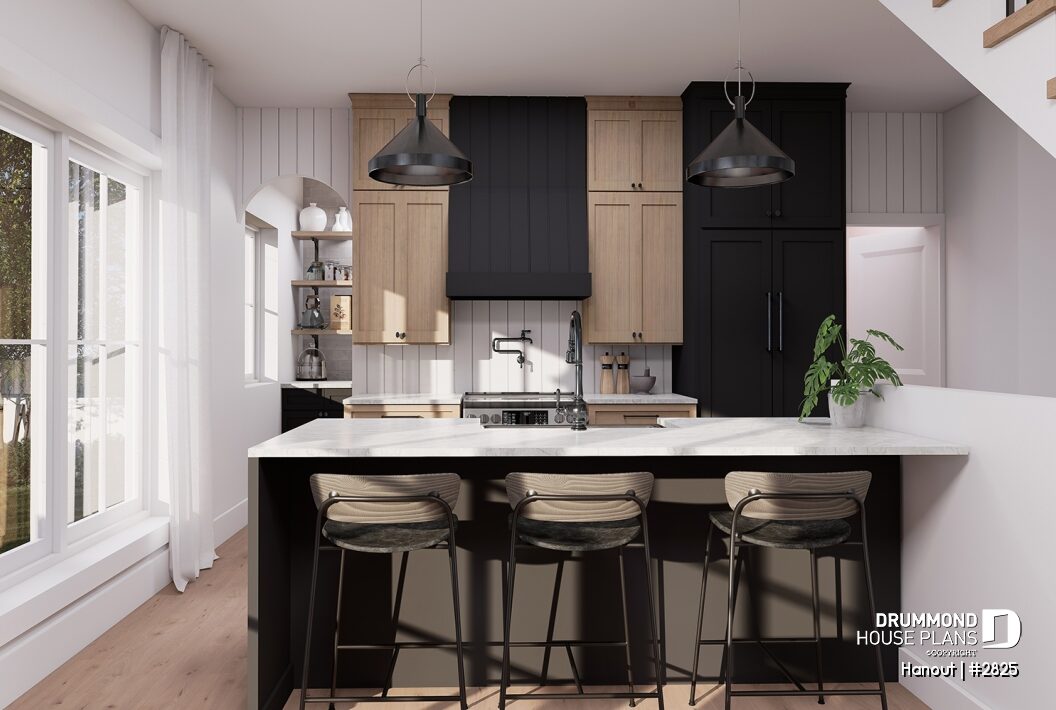 Vertical white tile backsplash in Hanout house plan #2825