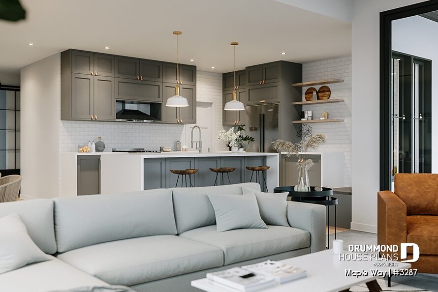 White subway tile backsplash in Maple Way modern farmhouse kitchen