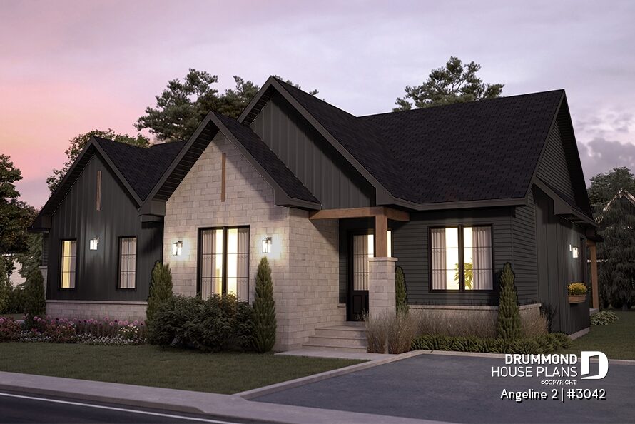 Angeline 2 #3042 multigenerational house with dark exterior, light stone and wood accents