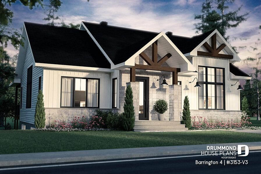 Barrington 4 #3153-V3 with white exterior, black windows and dark front door