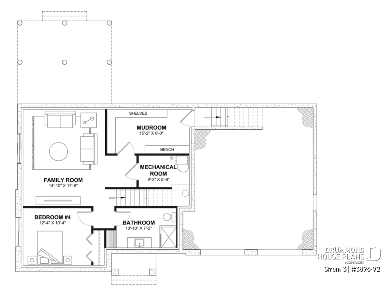 Optional finished basement floor plan for Strom 3 house plan #3896-V2