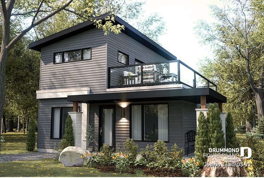 Joshua 3 #1703-V2 house with charcoal grey siding and contemporary balcony