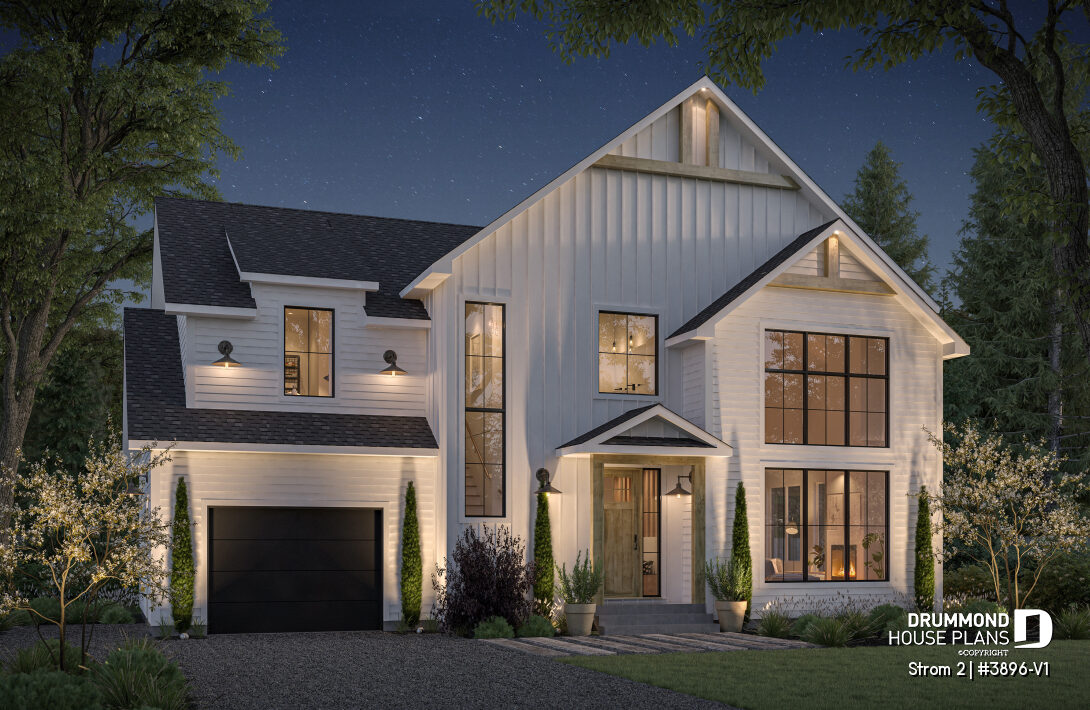 Strom 2 #3896-V1 Modern Farmhouse house plan with single garage