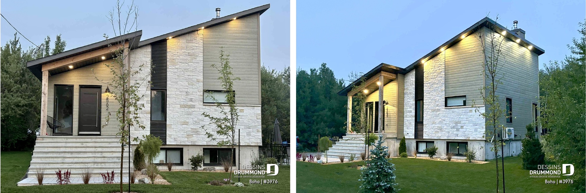 Maison construite à partir du plan Boho #3976 avec toitures monopentes